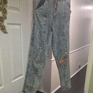 Cherry LA Acid Wash Boyfriend Jeans with Floral Patch